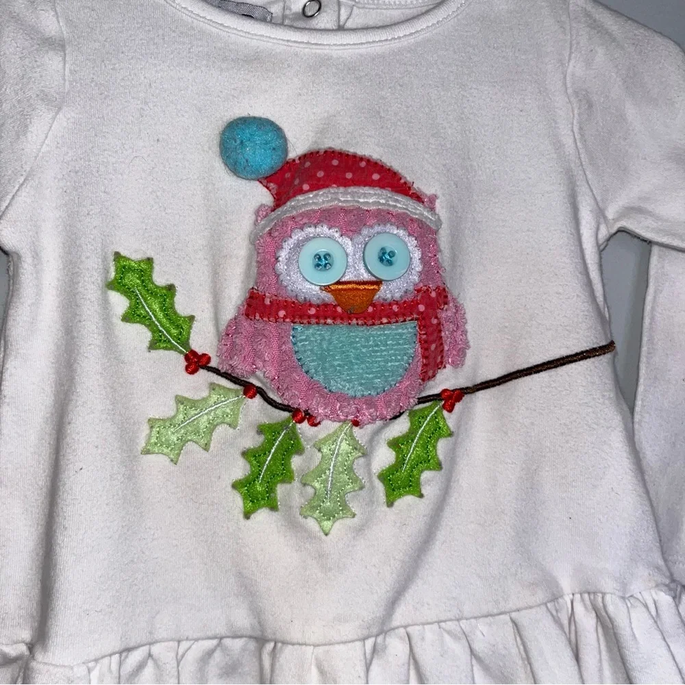 Mud Pie White Long Sleeve Shirt with Festive Owl